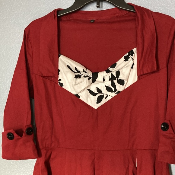 SWING DRESS/ Retro dress/ pin up dress/ maroon Size Lg - Picture 4 of 16